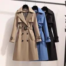 Moda Coreana Vintage Casaco Sola Primavera Outono Polo Manga Longa Duplo Breasted Alto Midi Blusão