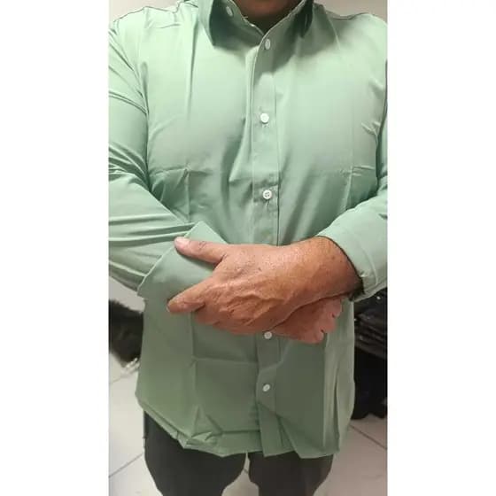 Camisa Social Masculina Manga L Slim Fit Modal Premium Sport Fino Não Amassa Respirável VERDE SÁLVIA