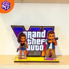 Totem display de Mesa GTA 6 Grand Theft Auto VI 15cm MDF – Jason e Lucia Decoração Gamer
