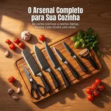 Jogo de Facas de Cozinha 6 Peças Aço Inox Profissional Premium – Inclui Faca do Chef, Tesoura e Descascador – Ideal para