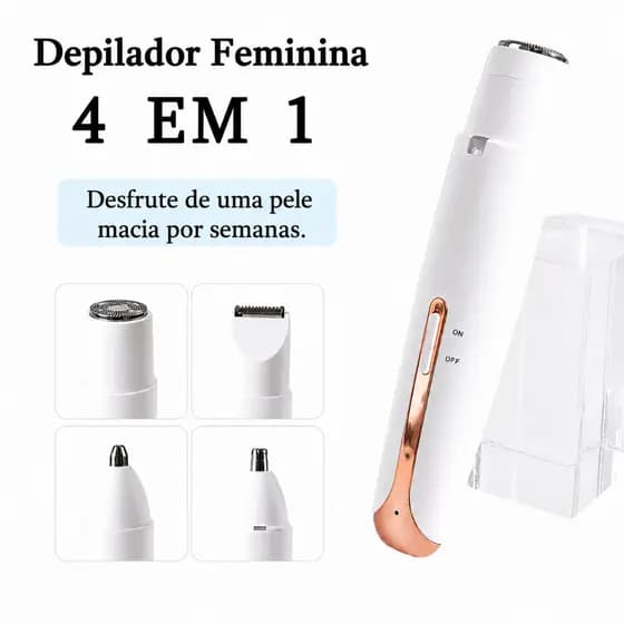 Depilador Elétrico Feminino 4 em 1 Barbeador Aparador de Pelos Corporais Nariz e Sobrancelhas Recarregável