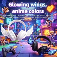 Criativo Estilo Anime Asas De Anjo Fones De Ouvido Sem Fio Bluetooth , Luz Brilhante LED Sobre A Orelha Alta Fidelidade
