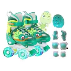Patins Infantil 4 Rodas Dinossauro Meninos + Protecao +Luz Promocao Patins Quad Criança Meninas 2025