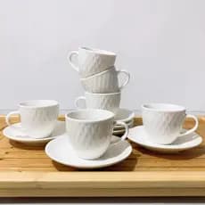 Kit Xicaras Com Pires Para Cafe 85 - 90ML 12 Pecas Porcelana Barata Dia das Mães