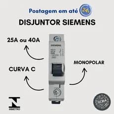 KIT 2 DISJUNTOR DIN CURVA C 3Ka MONOPOLAR SIEMENS 40A