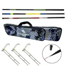 Kit Para Pesca Bolsa De 70CM Três Divisórias, 3 Varas Fibra De Vidro  3 Apoios De Vara de Ferro  Para Barranco em Oferta