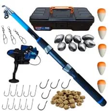 Kit 2 Completo Pesca Vara Telescópica 1,70m + 1 Molinete  Maleta + Acessórios