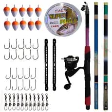 Kit De Pesca Completo Com Varas Telescópicas de Mão, Vara Telescópica Para Molinete, Anzóis, Linha, Bóias,Girador,