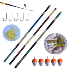 Kit Completo De Pesca Para Tilapeiros Com Tres Varas Telescópicas De Mão 3,60m 60% Carbono, Anzóis Niquel, Isca Artificial Bichinho da Laranja/Larva, Carretel De Linha Com 100M, Com Preço Baixo