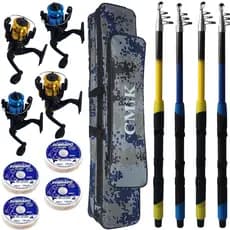 Kit De Pesca Com 4 Varas Telescópica De 1,70m 4 Molinetes 1 Rolamento e Bolsa De 70cm Indicado Para Peixes De Até 6KG