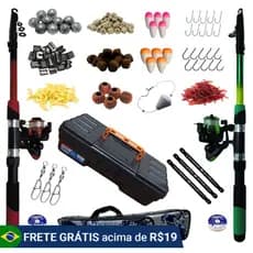Kit Completo de Pesca com 2 Varas e 2 Molinetes com Bolsa e Maleta  Para Organizar seus Acessórios em Super Oferta
