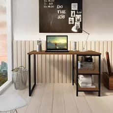 Mesa Escrivaninha Industrial Home Office c/ Prateleiras Pés de Metal - Direto de Fábrica