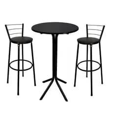 Mesa Bistrô Alta com 2 Banquetas, Ideal Cozinha Pequena, Área Gourmet, Resistente em Aço e MDP Direto de Fábrica