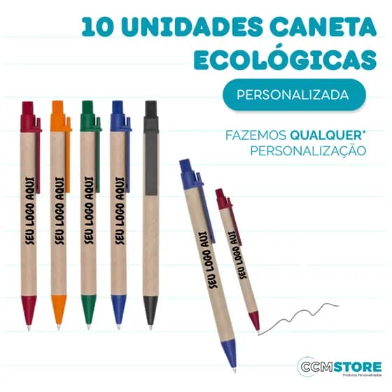 kit 10 unidades caneta ecológica Personalizada, nome logo e profissões