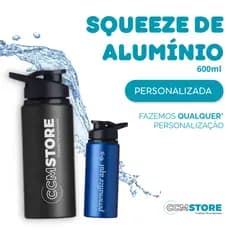 Squeeze Alumínio 600ml Personalizado - Logo, Nome, Time, Profisão e etc...