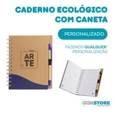 Caderno Ecológico com Caneta 70 folhas Personalizado, nome logo e profissões
