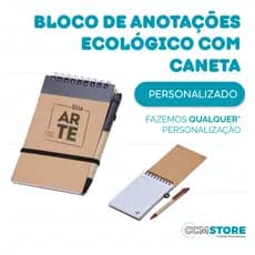 Bloco de anotações ecológico com caneta Personalizado, nome, logos e profissões