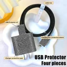 Capinha Protetor de Carregador 18w 20w Anti quebra com Pedraria Strass Kit 5 Peças para Fonte e Cabo USB Decoraçã