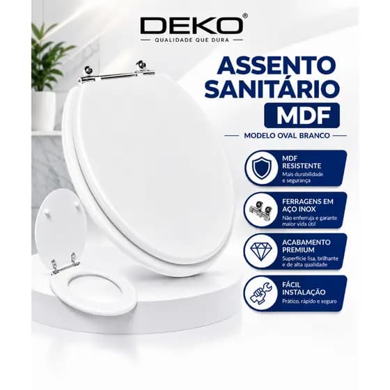 Tampa De Vaso Sanitário Mdf Privada Assento Sanitário Oval Universal Branco Facil Instalação Deko Durabilidade