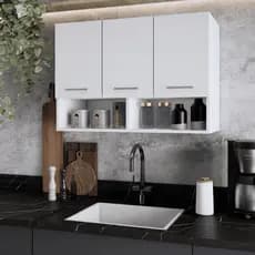 Armário Aéreo Cozinha 4 Portas com Nicho Organizador Moderno Monte Sua Cozinha Bonatto