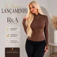 Segunda Pele Blusa Canelada Feminina Com Dedeira Premium Modelo Diferente Gola Alta Transpassada