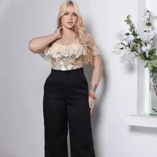 Alfaiataria Premium Pantalona Wide Leg  Moda Feminina Social Cintura Alta com Zíper Botão Boca Larga