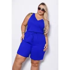 Kit Blusa e Bermuda Feminina Regata Alça Grossa Duna Tendência Cintura Alta Cordão Moda Verão