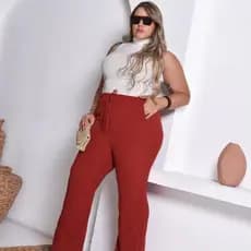 Calça Pantalona Duna Plus Size Feminina com Bolso Soltinha Wide Leg Alfaiataria Moda Verão