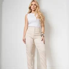 Skinny Calça Alfaiataria Moda Social e Casual Cintura Alta Tendência Blogueira Com Zíper Sem Bolso