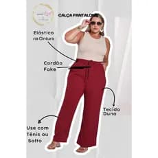 Wide Leg Pantalona Feminina Calça Duna Com Elástico Com Bolso Social Plus Size Cintura Alta Casual