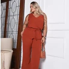 Conjunto Blusa + Calça Duna Regata Feminina Alça Larga  Plus Size Casual Social Liso Básica Casual