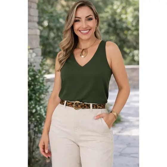 Blusa Regata Feminina Social  Lisa Alça Grossa Duna Tendência Básica Elegante Moda Blogueira M ao G2