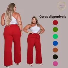 Calça Wide Leg Pantalona Plus Size Duna Alfaitaria Estilo Gringa Com Elástico Com Bolso Social
