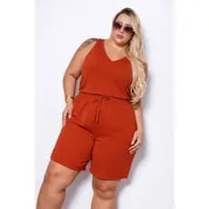Blusa e Bermuda Kit Feminino Regata Alça Grossa Duna Tendência Cintura Alta Confortável M ao GGVerão