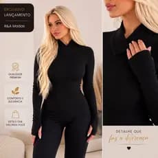Blusa Segunda Pele Casual Transpassada Canelada Premium Dedeira Gola Alta Chic Elegante P ao GG