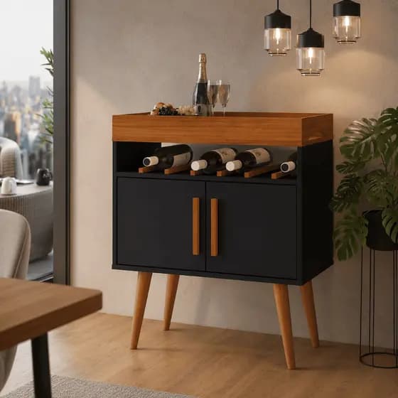 Aparador Café Buffet Multiuso com Adega e Rodízio Cantinho do Café Sala Cozinha Recepção Decoração
