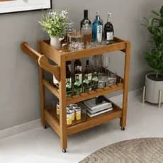 Carrinho Charme Multiuso Bar Server c/ Rodízios Madeira