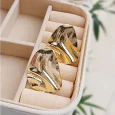 Brinco Feminino Martelado Gota Luxo Folheado a Ouro 18k Médio Brincos Femininos Acessórios Dourado
