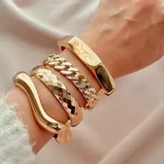 Conjunto com 4 Braceletes Grossos Maximalista Dourado Femininas  Bracelete Maxi Acessórios Femininos