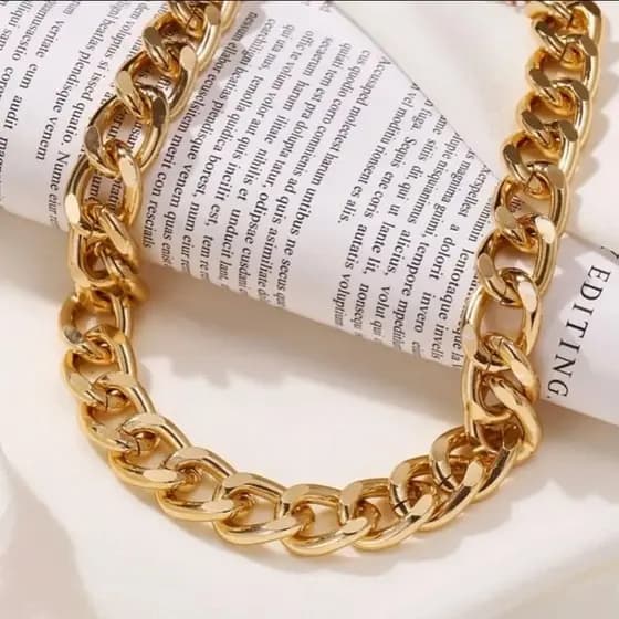 Colar Feminino Corrente Cubana Grossa Folheado a Ouro 18k Colares Choker  Moda Acessórios Femininos