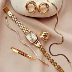 6 Peças Conjunto Relógio Feminino Dourado com Bracelete Pulseira Brincos e Colar Acessórios relogio