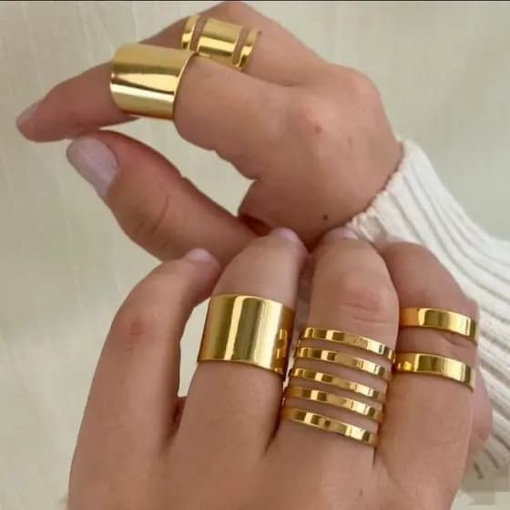 Conjunto com 4 Anéis Femininos Reguláveis Folheados a Ouro18k ou Prata 925 Anel acessórios Femininos