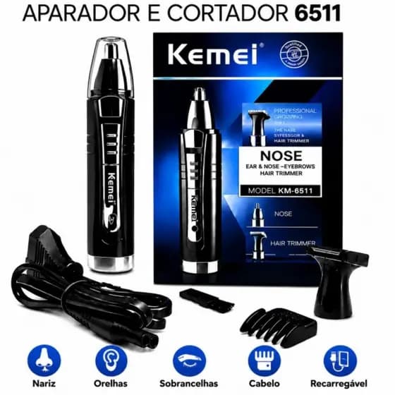 Aparador de Pelos Elétrico 2 em 1 Nariz Orelha Barba Recarregável BIVOLT