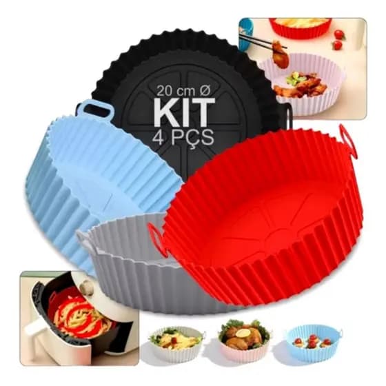 Kit 4 Forma  Silicone Assadeira Para Air Fryer Microondas Fritadeira Sortidas Redonda
