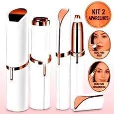 Kit 2 Depilador Facial Removedor de Pelos  Feminino Sem Dor Sobrancelha Buço Caneta + Batom Recarregável