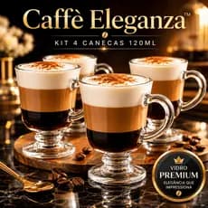Kit 4 Canecas de Vidro Cappuccino 120ml Transparente Premium Resistente Estilo Cafeteria Caffè Eleganza™