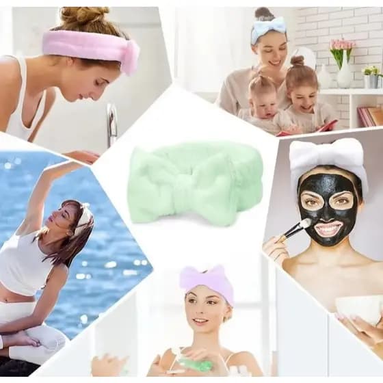 Faixa de Cabelo Pelúcia com Laço Maquiagem e Skin Care Anti-umidade e para Lavar o Rosto Limpeza e Remoção de Make