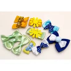 Lacinhos pet cores copa verde amarelo azul e branco (kit com 10 unidades)