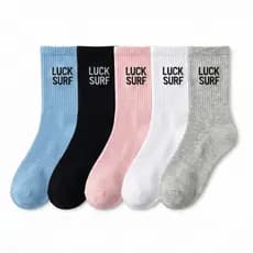 Kit 5 Pares Meias Femininas Cano Médio Algodão Luck Surf Confortáveis e Coloridas