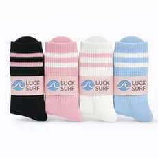Kit 4 Pares Meias Femininas Cano Alto Listradas Coloridas Algodão Luck Surf